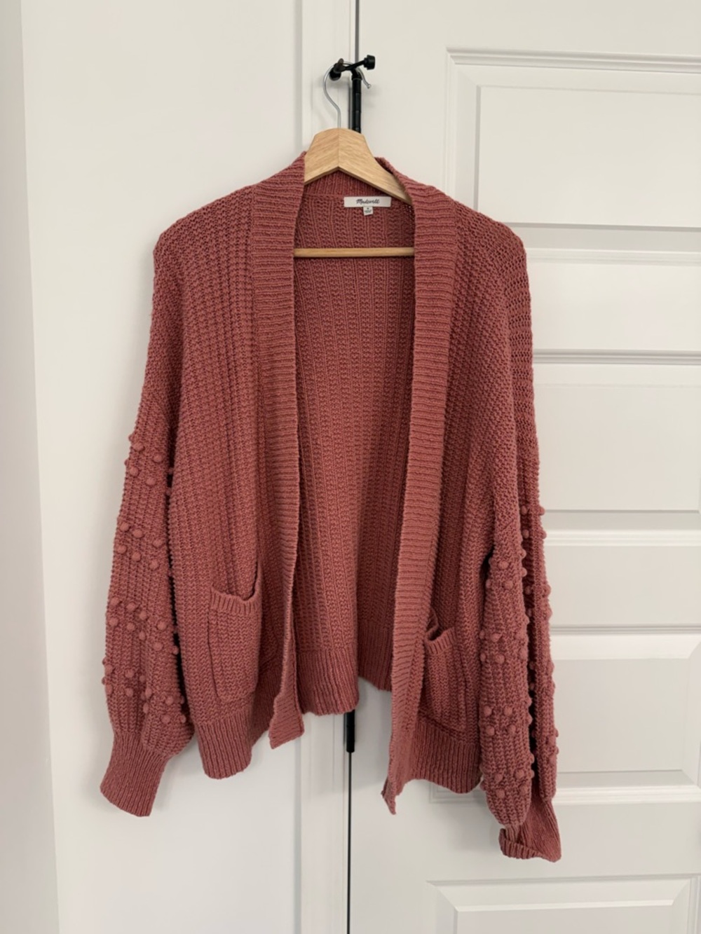 Madewell Rose-Pink Pom-Pocket Open Cardigan